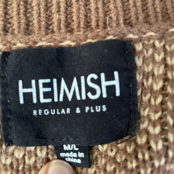 HEIMISH Womens Brown Plaid Open Duster Cardigan Heavy M/L Oversized Sweater Knit - Picture 2 of 5